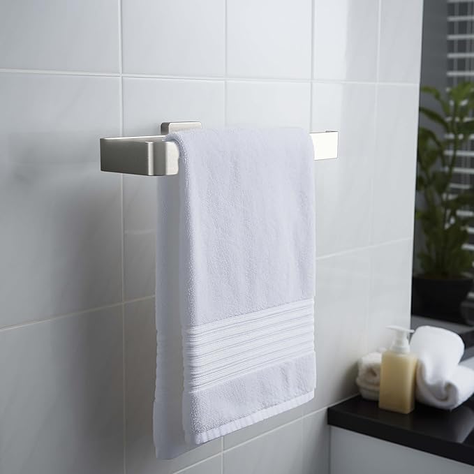 KIBI Blaze 10-Inch Bathroom Towel Bar – Solid Brass, Wall Mounted Hand Towel Holder, Sleek Modern Design, Rust-Resistant, Perfect for Bathroom, Vanity & Kitchen Sink Area (Brushed Nickel) (KBA16)