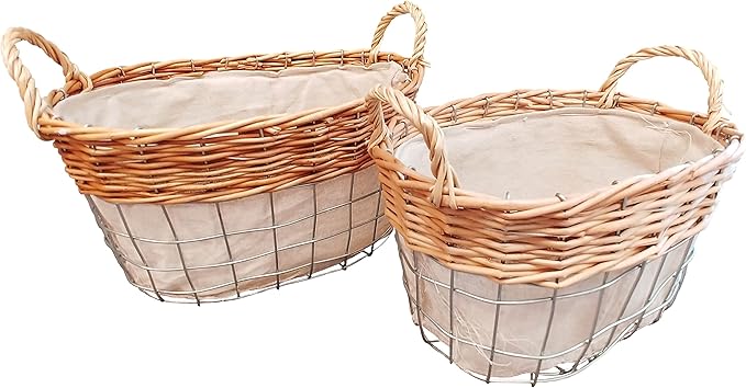 Admired by Nature Decorative Woven Nesting Storage Baskets for Bathrooms, Shelf Pantries - for Home Decor Organization, Offices, Nurseries, Bathrooms, Kitchens - Set of 2, Natural/White Small & Large