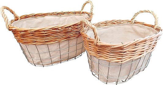Admired by Nature Decorative Woven Nesting Storage Baskets for Bathrooms, Shelf Pantries - for Home Decor Organization, Offices, Nurseries, Bathrooms, Kitchens - Set of 2, Natural/White Small & Large