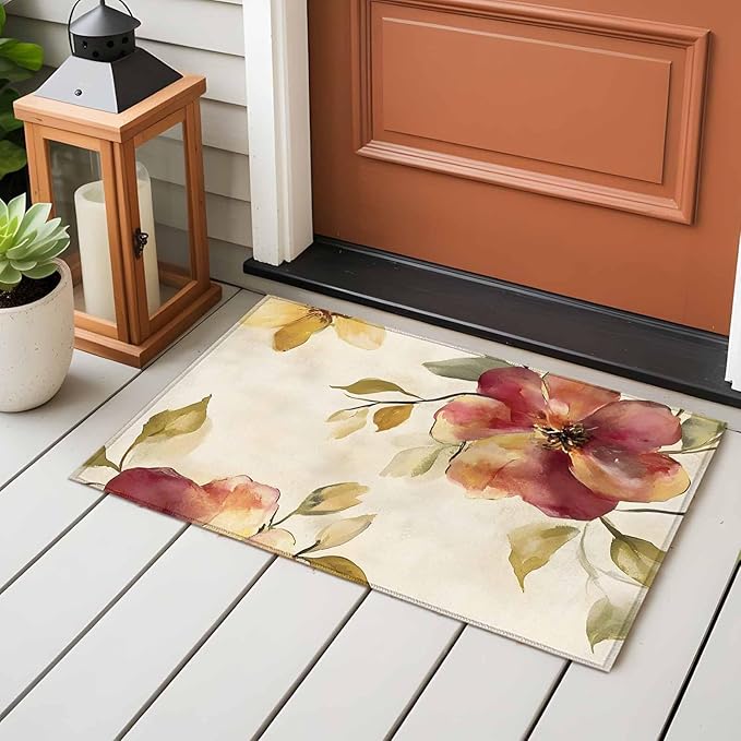 Area Rug 2x3ft, Oil Painting Style Flowers Washable Rugs for Living Room Bedroom, Vintage Country Floral Soft Non-Slip Area Rugs Rectangle Floor Carpet for Dining Room