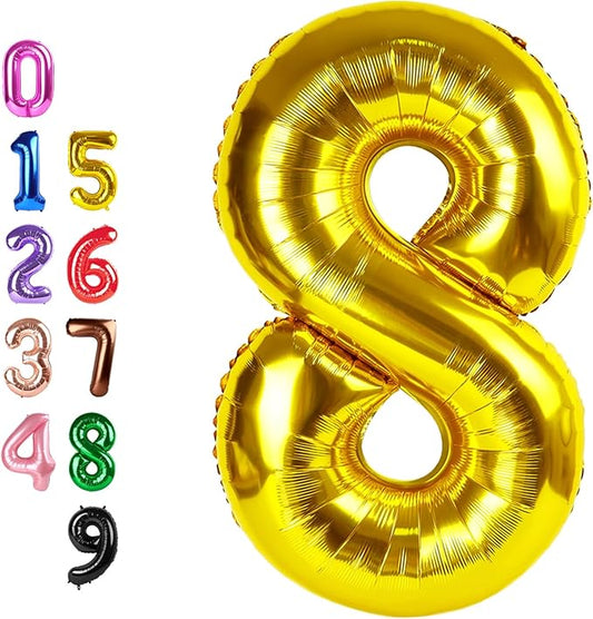 Numbers 8Th Balloon 40 Inch, Gold Birthday Decorations For Women Men, Number Balloons for 8, 18, 28 Wedding, Anniversaries, Celebration, Graduation