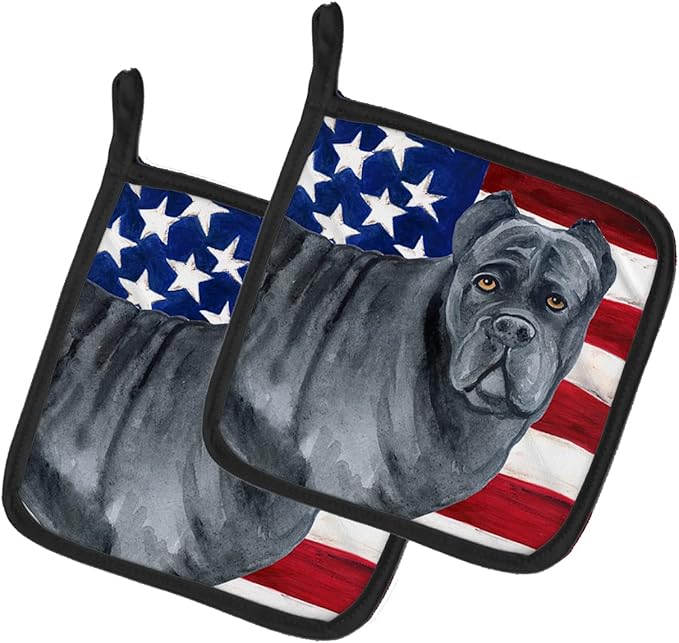 Caroline's Treasures BB9694PTHD Cane Corso Patriotic Pair of Pot Holders Kitchen Heat Resistant Pot Holders Sets Oven Hot Pads for Cooking Baking BBQ, 7 1/2 x 7 1/2