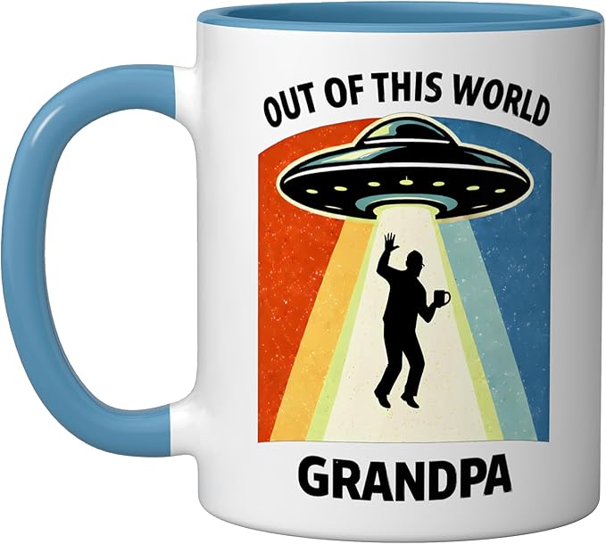 Out of This World Alien Grandpa UFO Abduction Grandfather Ceramic Mug, Blue/White