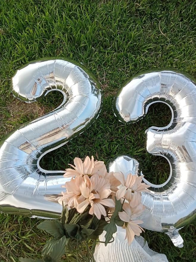 40 Inch Balloon 23 Number, Big Foil 23th Birthday Balloons Decorations for Women, Silver Number Balloon for 2 3 23 32 Wedding Memorial Day's Graduation Supplies