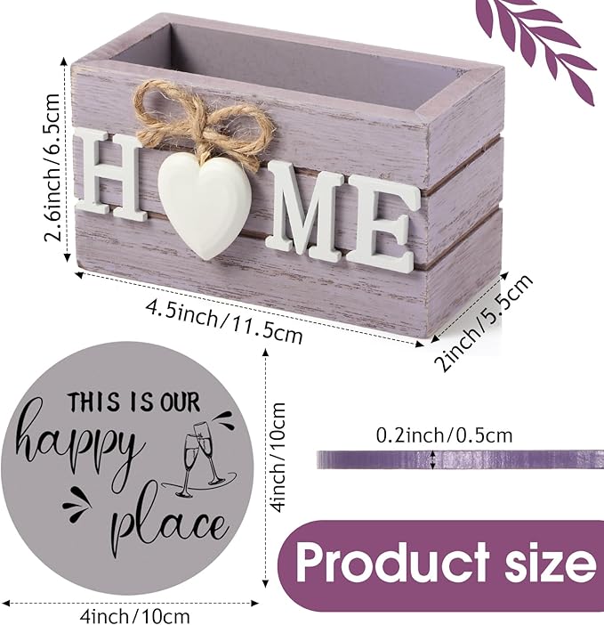Queekay Coasters Set of 6 House Warming Gifts New Home Wooden Farmhouse Drink Coasters with Holder 4'' Funny Decoration for Kitchen Family Coffee Bar Tabletop Protection(Purple)