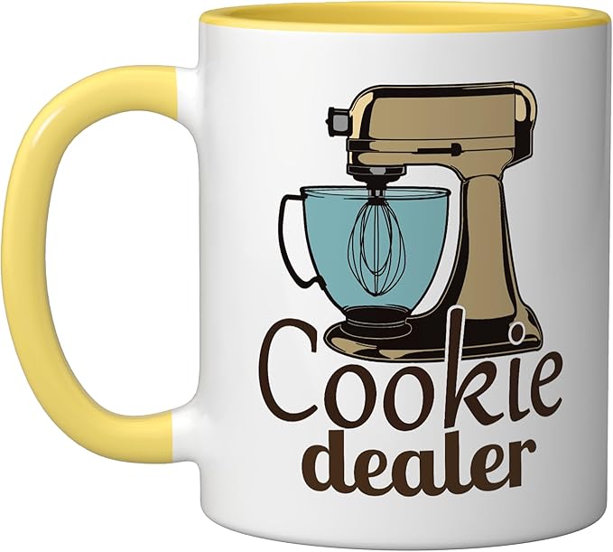 Cookie Dealer, Men Women Baking Cooking, Pastry Chef, Baker Ceramic Mug, Yellow/White