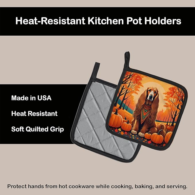 Caroline's Treasures DAC1002PTHD Afghan Hound Fall Pair of Pot Holders Kitchen Heat Resistant Pot Holders Sets Oven Hot Pads for Cooking Baking BBQ, 7 1/2 x 7 1/2