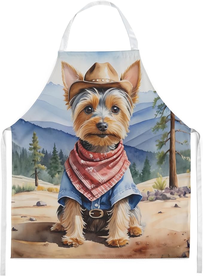 Caroline's Treasures Silky Terrier Cowboy Welcome Apron Cooking Kitchen Server Baking Crafts Gardening for Adult Women Men, Unisex, Large, Multicolor
