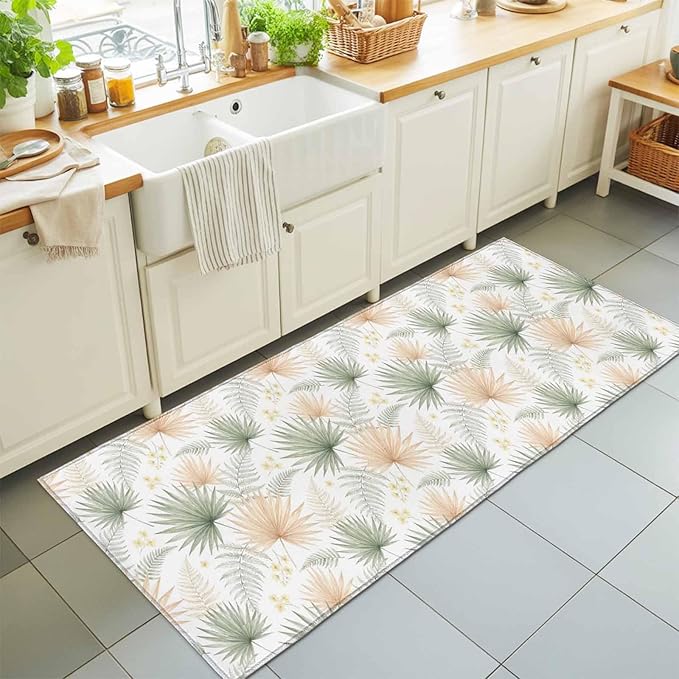 Runner Rug for Bedroom Hallway, Boho Tropical Palm Kitchen Runner Rugs Area Rug 2x6ft, Watercolor Seamless Background Washable Soft Floor Carpet for Entryway Stair
