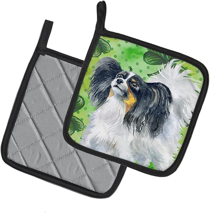 Caroline's Treasures BB9831PTHD Papillon St Patrick's Pair of Pot Holders, Green Kitchen Heat Resistant Pot Holders Sets Oven Hot Pads for Cooking Baking BBQ, 7 1/2 x 7 1/2