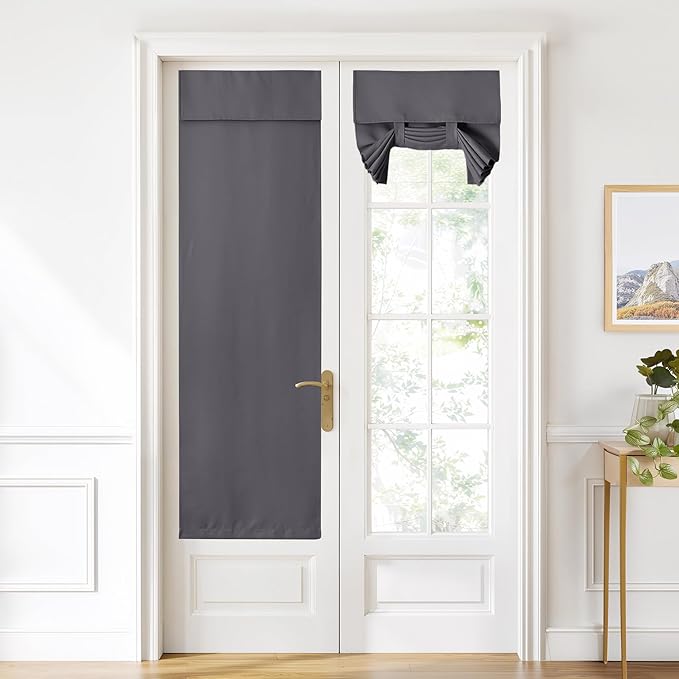 NICETOWN Blackout Door Curtain for Windows, Self Adhesive Thermal Insulated Privacy French Front Door Shade for Indoor Glass Window Kitchen and Patio, 22 x 72 Inches Long, 1 Panel