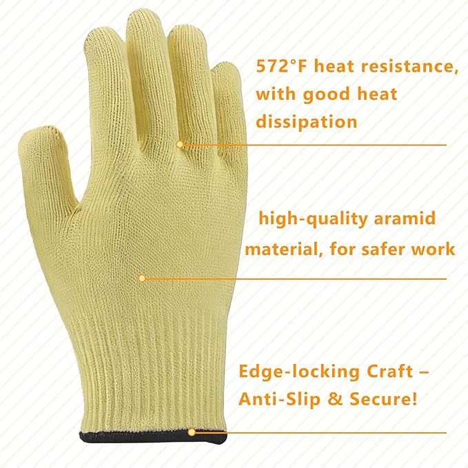 Heat Resistant Oven Gloves for Cooking, Grilling - Durable Aramid Oven Mitts Gloves with Fingers - Full Hand Protection, Ideal for Baking, Fryer, and BBQ