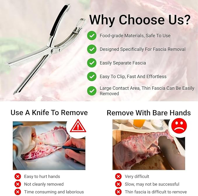 2 Packs Rib Membrane Removal Tool,Stainless Steel Rib Prep Tool Membrane Remover,BBQ Rib Skinner with Arc Clamp & Non-Slip Grip for Easy Rib Prep,Dishwasher Safe & Easy Clean Kitchen Gadgets