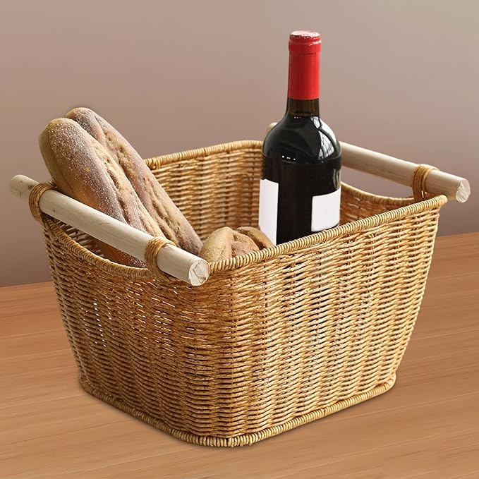 Fenteer Imitation Rattan Basket Storage Bin Decorative Container Woven Basket for Organizing for Home Kitchen Coffee Table Decoration