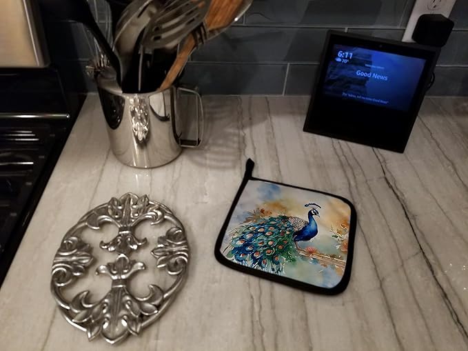 Caroline's Treasures Peacock Pair of Pot Holders Kitchen Heat Resistant Pot Holders Sets Oven Hot Pads for Cooking Baking BBQ, 7 1/2 x 7 1/2