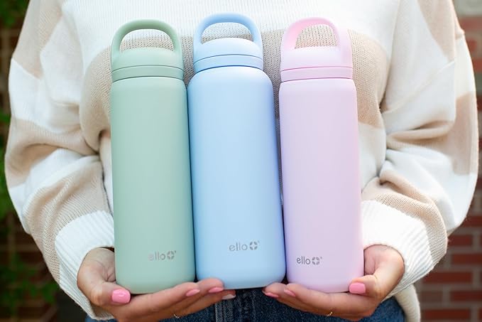 Ello Cooper Twist 22oz Stainless Steel Water Bottle with Chug Lid | Leak Proof Double Walled and Vacuum Insulated | Fits Car Cupholder | Built in Carry Loop | Dishwasher Safe | Halogen Blue