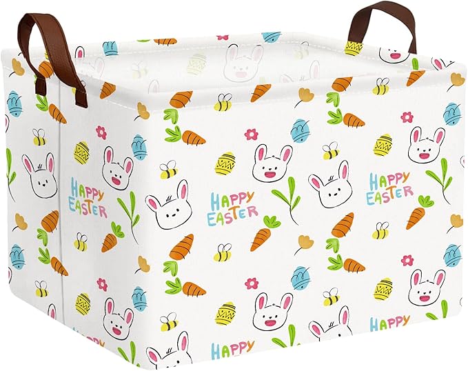 Large Rectangular Cute Kid Easter Basket Empty Bunny Eggs Easter Basket Gift Spring Room Storage Organizer Décor (E-12)