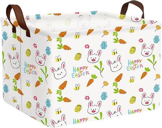Large Rectangular Cute Kid Easter Basket Empty Bunny Eggs Easter Basket Gift Spring Room Storage Organizer Décor (E-12)