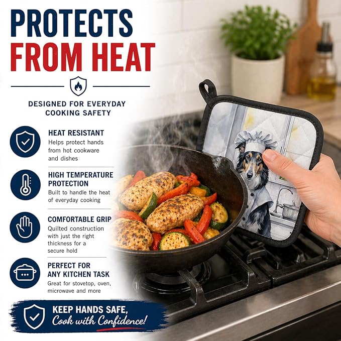 Caroline's Treasures Borzoi The Chef Pair of Pot Holders Kitchen Heat Resistant Pot Holders Sets Oven Hot Pads for Cooking Baking BBQ, 7 1/2 x 7 1/2