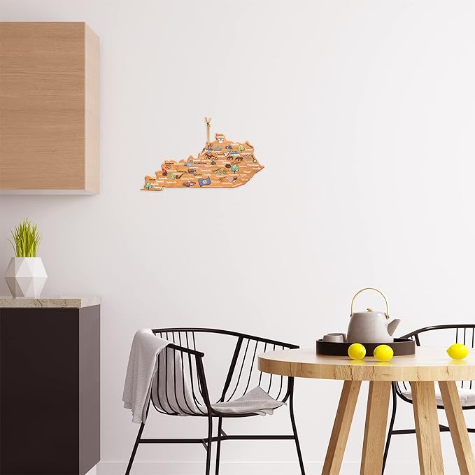 Totally Bamboo Kentucky State Shaped Cutting Board and Charcuterie Serving Platter with Artwork by Fish Kiss, Includes Hang Tie for Wall Display