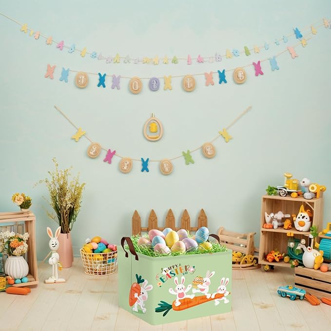 Kid Large Empty Easter Basket Gift Personalized Fabric Bunny Easter Basket for Boy and Girl Room Decor Storage Bin (Rabbit Back Easter Egg)