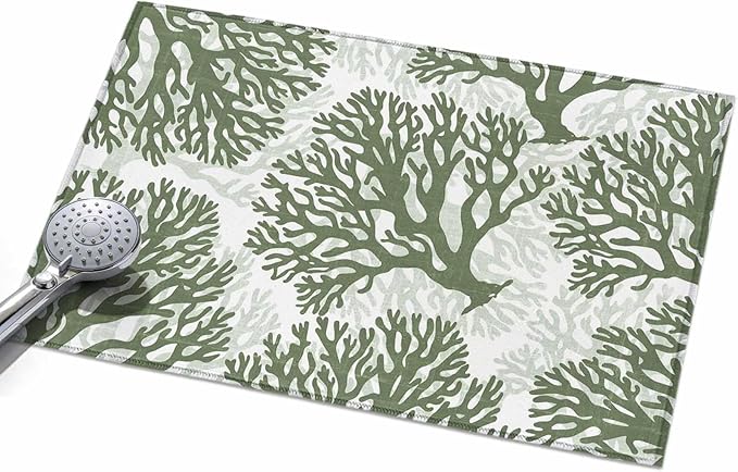 Area Rug 2x3ft, Deep Forest Green Corals Washable Rugs for Living Room Bedroom, Retro Marine Life Soft Non-Slip Area Rugs Rectangle Floor Carpet for Dining Room