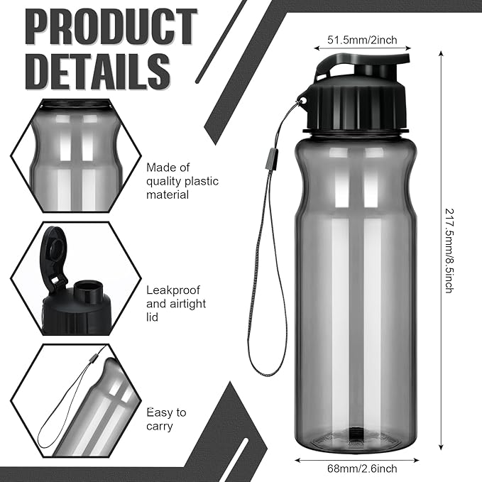 Tioncy 20 Pieces Plastic Water Bottles for Adults Bulk 17 oz Sport Drink Bottles with Handle Strap Lightweight Leakproof Drink Flip Top cups for Party Outdoor(Black,fresh style)