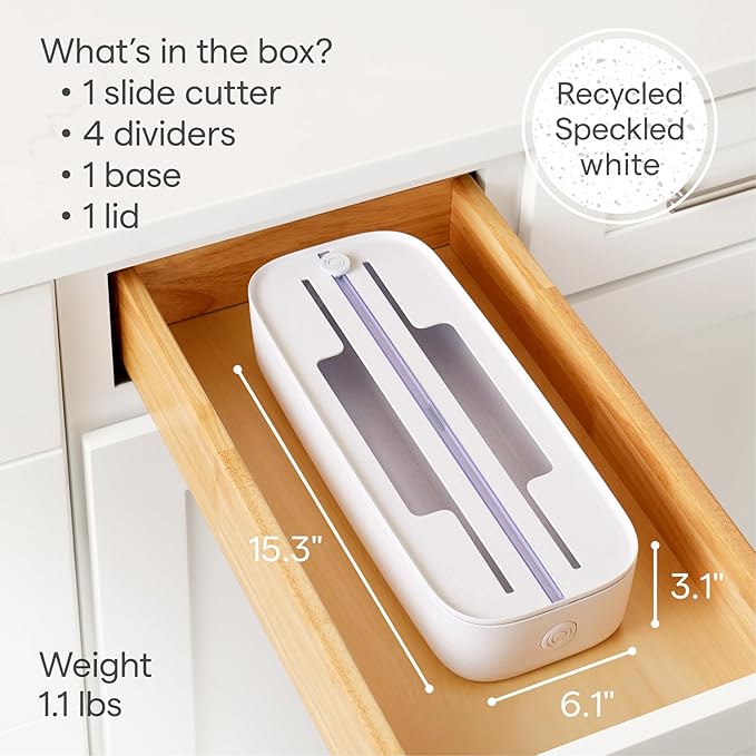 YouCopia StoraRoll Wrap Dispenser 2-in-1, Drawer Organizer for Foil, Plastic Wrap, Parchment and Wax Paper with Safety Cutters and Labels for Kitchen Organization
