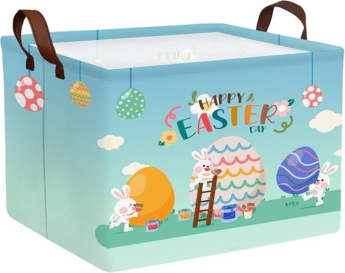 Large Rectangular Cute Kid Easter Basket Empty Bunny Eggs Easter Basket Gift Spring Room Storage Organizer Décor (E-10)