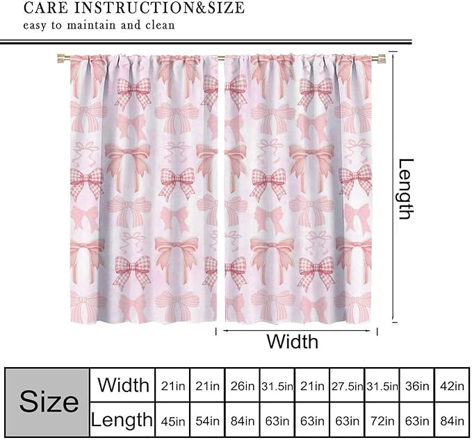 Bowknot Blackout Curtain,Kids Girls Cute Pink Bow Ties Print Window Treatment Curtains Dining Room Living Room Kitchen Cafe Bedroom Office Nursery Drapes,55x63 in