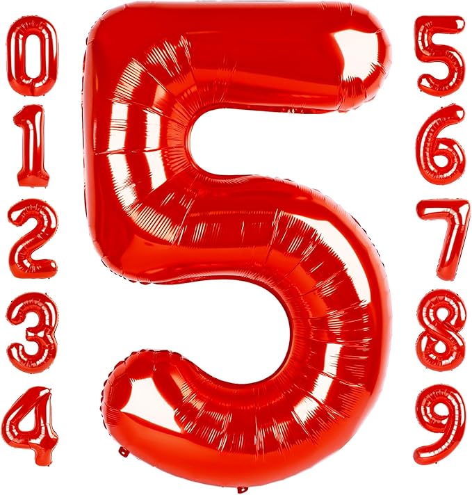 Balloon Numbers 40 Inch 5 Ballon for 5th Birthday Decorations, 15 25 35 50 Big Red Number Balloons for Wedding Photo Shoot Party Decor