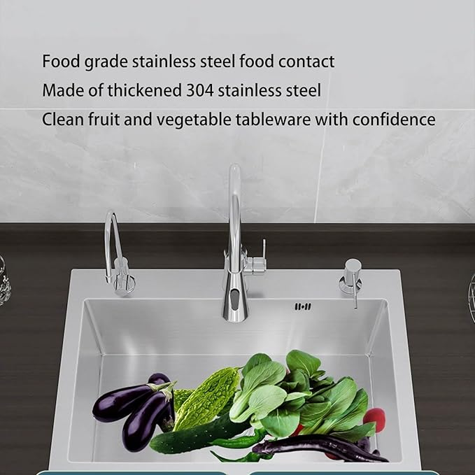 Single bowl stainless steel sink, built-in kitchen sink, practical sink, 20cm deep tank body, with pull-out faucet brushed process, easy to clean, suitable for kitchen and restaurant ( Size : 72*45*21