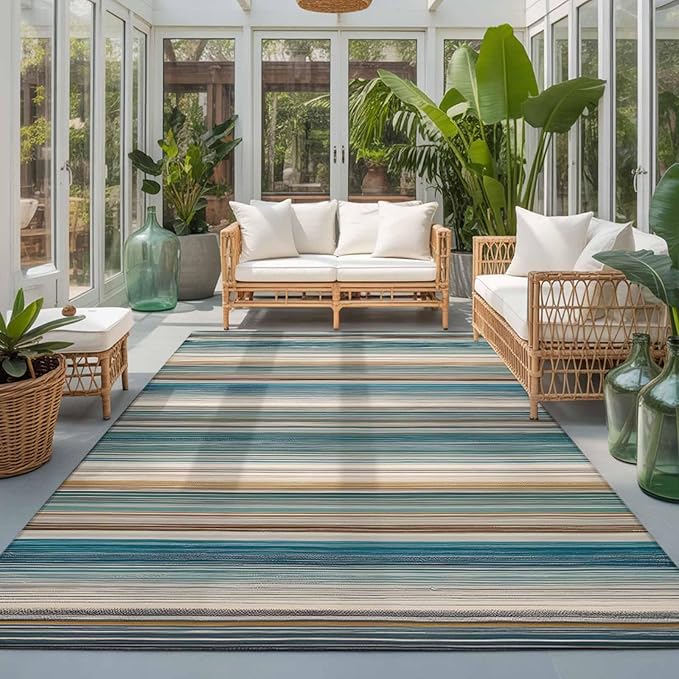 Area Rug 3x5ft, Minimalist Vertical Stripes Washable Rugs for Living Room Bedroom, Retro Boho Lines Soft Non-Slip Area Rugs Rectangle Floor Carpet for Dining Room