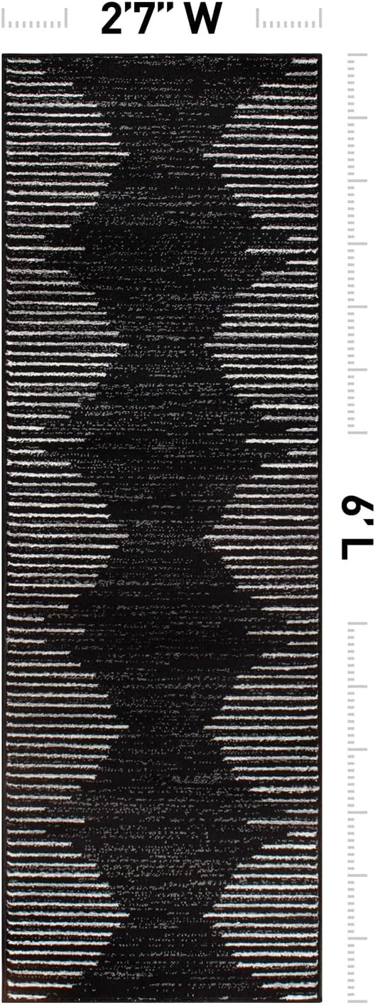 Rugshop Bohemian Stripe Stain Resistant High Traffic Living Room Kitchen Bedroom Dining Home Office Runner Rug 2'7" x 6' Black