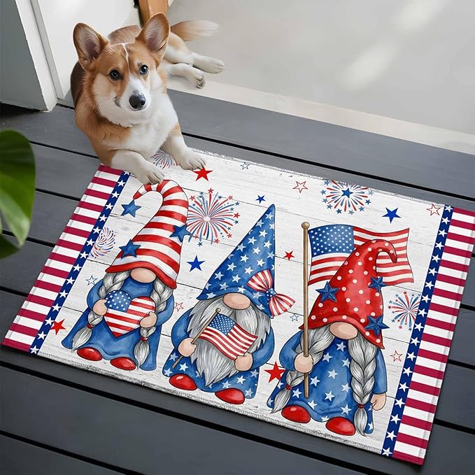 Area Rug 2x3ft, Independence Day USA Flag Star Dwarf Washable Rugs for Living Room Bedroom, Stripes on Wood Grain Soft Non-Slip Area Rugs Rectangle Floor Carpet for Dining Room