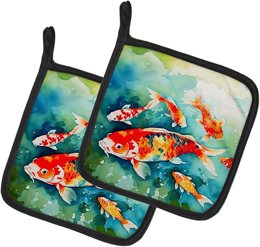 Caroline's Treasures Koi Fish Pair of Pot Holders Kitchen Heat Resistant Pot Holders Sets Oven Hot Pads for Cooking Baking BBQ, 7 1/2 x 7 1/2