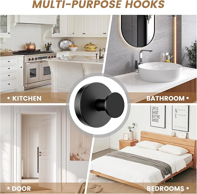 BKV Suction Cup Hooks for Glass Window,Removable Shower Hooks for Inside Shower,Metal Towel Hooks for Bathrooms,2 Pack(Black)