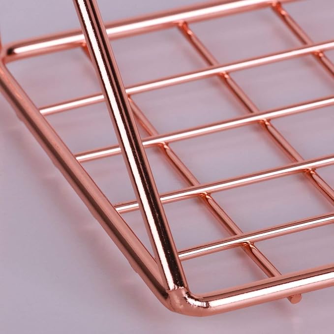 Straight Flat Display Shelf for Wall Grid Panel, Wire Hanging Organizer Rack Bin Storage Mountable, 11.8" Width x 4.3" Depth, Rose Gold