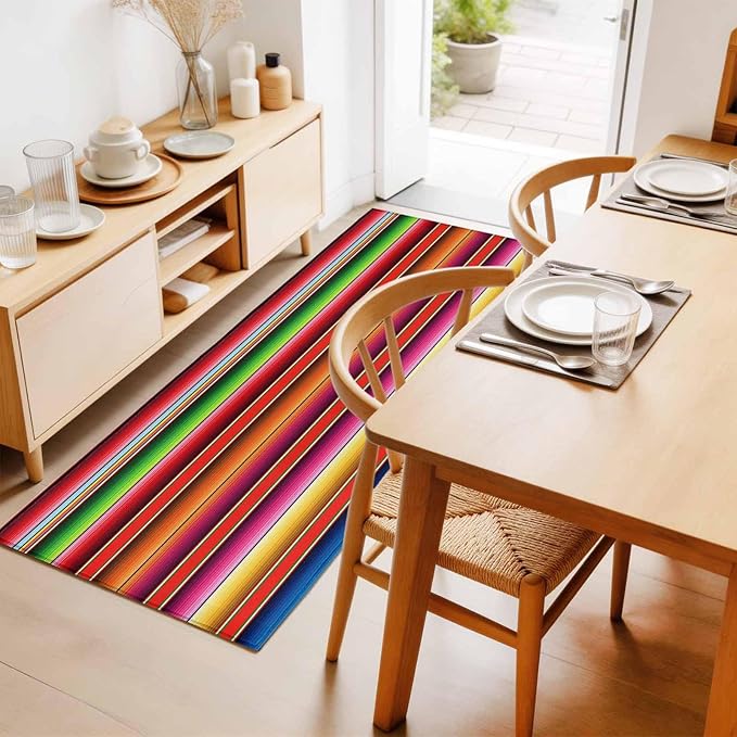 Runner Rug for Bedroom Hallway, Mexican Stripes Vintage Boho Kitchen Runner Rugs Area Rug 2x6ft, Native American Stripe Washable Soft Floor Carpet for Entryway Stair