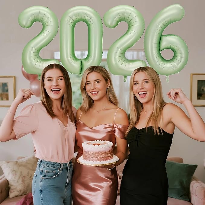 Sage Green 2026 Balloons, 40 Inch 2026 Number Balloon Foil New Year Balloon Numbers for New Years Eve Party Graduation Party Decoration