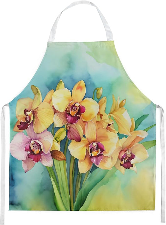 Caroline's Treasures Orchids in Watercolor Apron Cooking Kitchen Server Baking Crafts Gardening for Adult Women Men, Unisex, Large, Multicolor