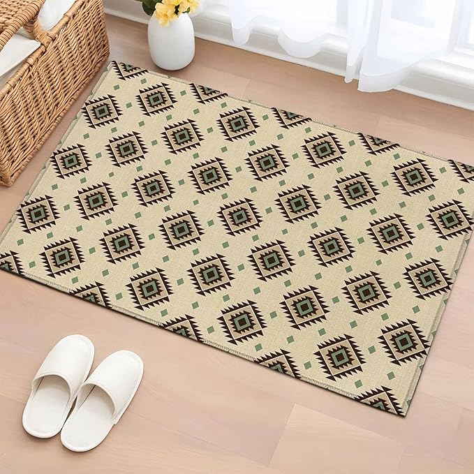 Area Rug 2x3ft, Boho Tribal Diamond Pattern Washable Rugs for Living Room Bedroom, Ethnic Style Art Soft Non-Slip Area Rugs Rectangle Floor Carpet for Dining Room