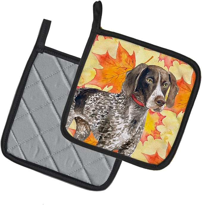 Caroline's Treasures BB9902PTHD German Shorthaired Pointer Fall Pair of Pot Holders, Yellow Kitchen Heat Resistant Pot Holders Sets Oven Hot Pads for Cooking Baking BBQ, 7 1/2 x 7 1/2