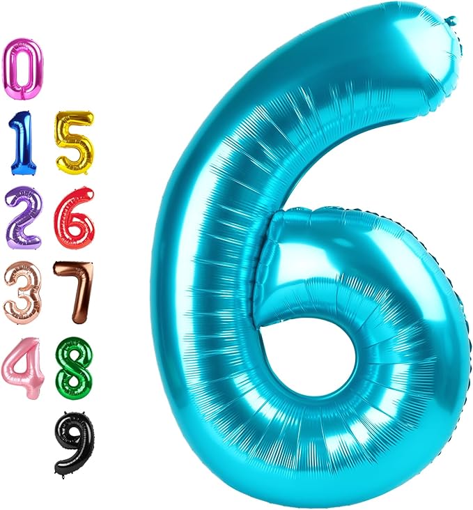 Light Blue Number 6 Balloon Balloons, Happy Birthday Decoration for 6th, 40 Inch Six Number Balloons for 6, 16, 26, 60, 2026 Wedding Anniversaries Singles Party, 2026 New Years Eve Party