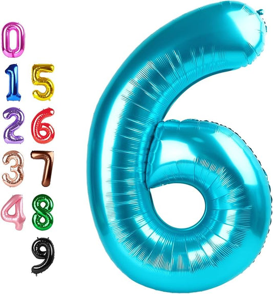 Light Blue Number 6 Balloon Balloons, Happy Birthday Decoration for 6th, 40 Inch Six Number Balloons for 6, 16, 26, 60, 2026 Wedding Anniversaries Singles Party, 2026 New Years Eve Party