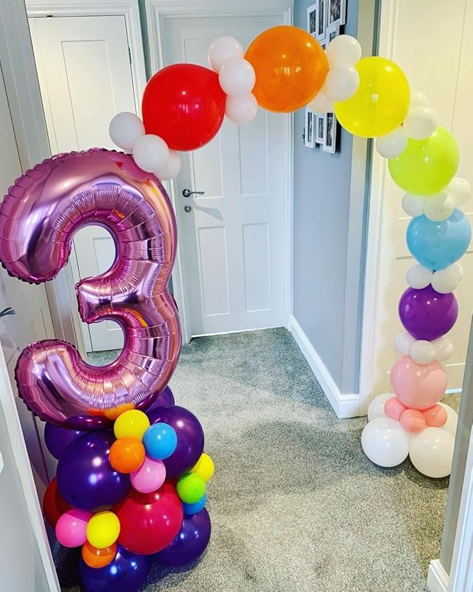 40 Inch 3rd Number Balloons, Three Hot Pink Happy Birthday Balloons for Girls Boys Babies, Number Balloons for 3 13 23 30 Wedding Bridal Shower Anniversaries Party
