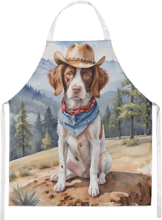 Caroline's Treasures Brittany Spaniel Cowboy Welcome Apron Cooking Kitchen Server Baking Crafts Gardening for Adult Women Men, Unisex, Large, Multicolor