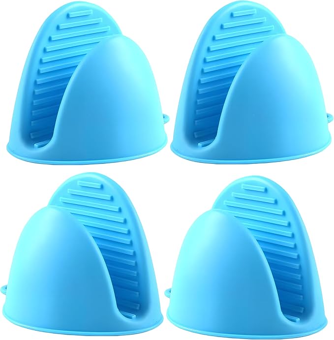 2 Pairs All Blue Mini Silicone Oven Gloves, Mini Finger Protector Pot Holder for Kitchen,Cooking,Baking,BBQHeat Resistant Gloves，can be Washed in The Dishwasher