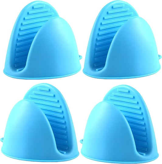 2 Pairs All Blue Mini Silicone Oven Gloves, Mini Finger Protector Pot Holder for Kitchen,Cooking,Baking,BBQHeat Resistant Gloves，can be Washed in The Dishwasher