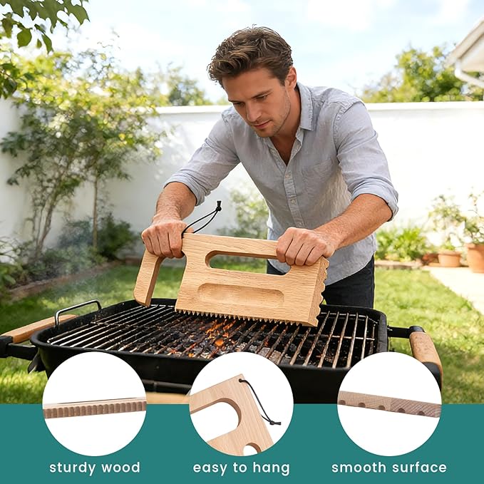 Wooden Grill Scraper, Brush Natural Hardwood BBQ Cleaner, Grill Grate Cleaner for Traeger Grills - Safe Bristle-Free Grill Cleaning Tool with Pro Series, Ironwood, and Timberline Grills